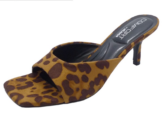 ELLIE-40 AG26 LEOPARD PRINT FAUX SUEDE SLIP ON MULE OPEN TOE KITTEN HEEL SANDAL