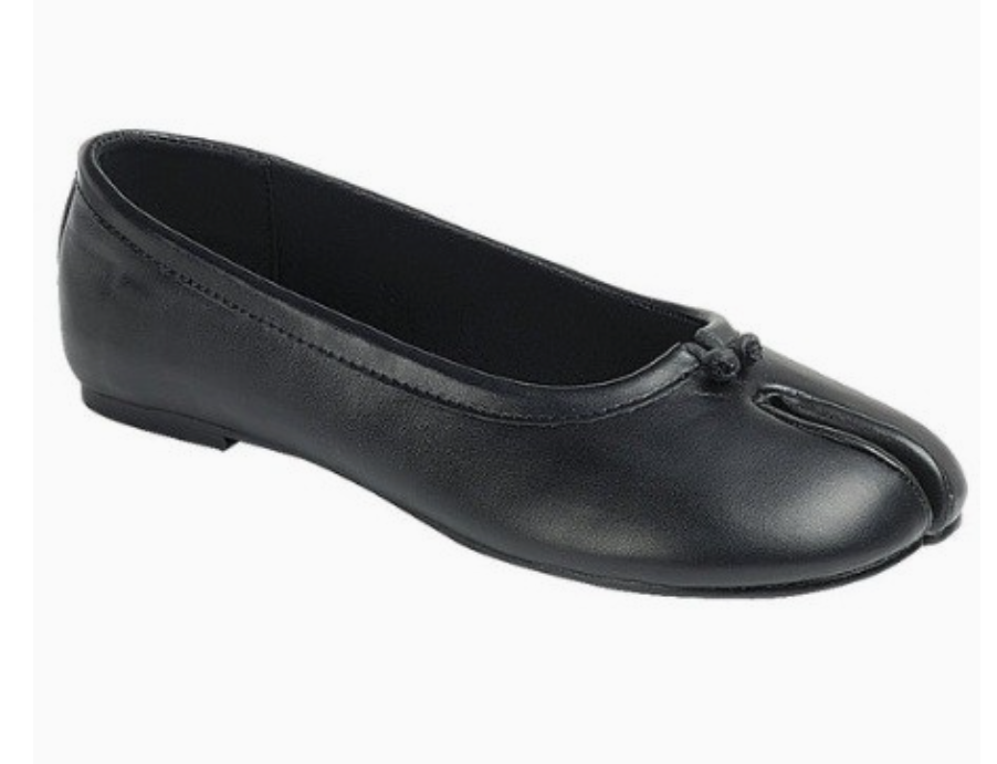 ESME-37 BLACK FAUX LEATHER TABI SPLIT TOE BALLET FLATS