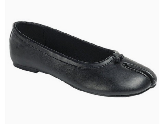 ESME-37 BLACK FAUX LEATHER TABI SPLIT TOE BALLET FLATS