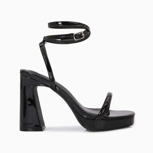EVER BLACK Patent Laether Platform Chunky Heel Sandal