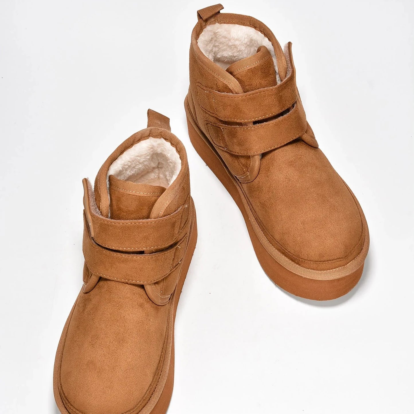 FELIA Camel Tan Faux Suede Strap Closure - Faux Fur Lining