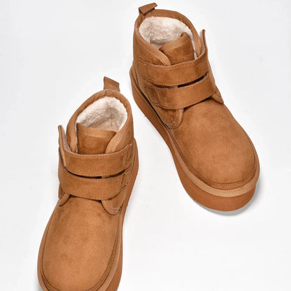 FELIA Camel Tan Faux Suede Strap Closure - Faux Fur Lining