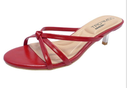 FINNA-01 RED PATENT LEATHER STRAPPY SLIP ON MULE KITTEN HEEL