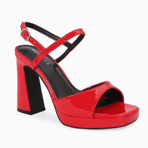 GALA RED PATENT LEATHER PLATFORM CURVED VAMP STRAP WITH ANKLE STRAP AND BLOCK HEEL