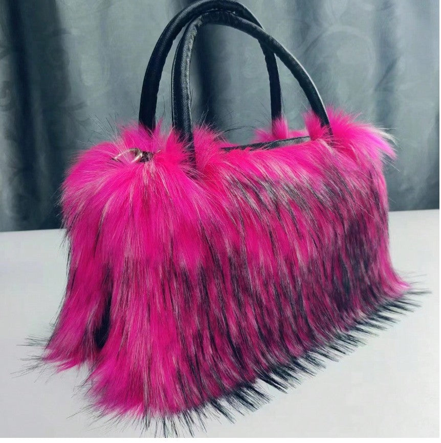 GEORGIA FAUX FUR SHOULDER BAG HOT PINK