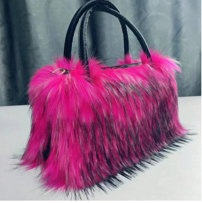 GEORGIA FAUX FUR SHOULDER BAG HOT PINK