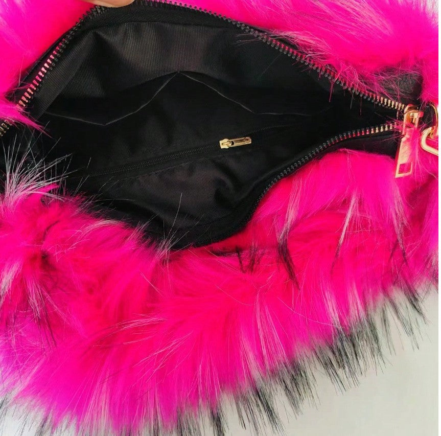 GEORGIA FAUX FUR SHOULDER BAG HOT PINK