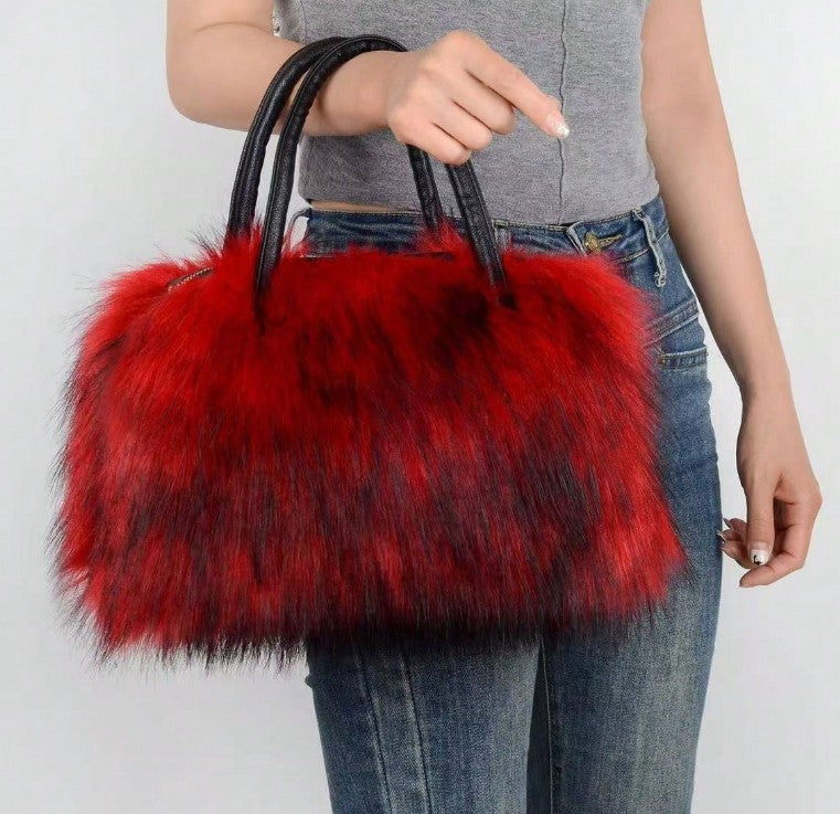 GEORGIA FAUX FUR SHOULDER BAG RED