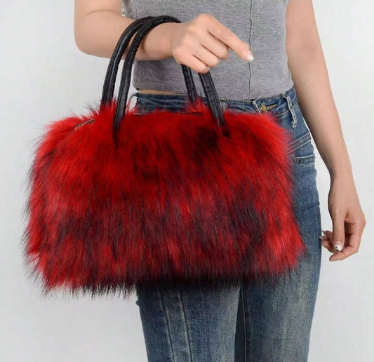 GEORGIA FAUX FUR SHOULDER BAG RED