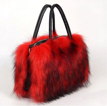 GEORGIA FAUX FUR SHOULDER BAG RED