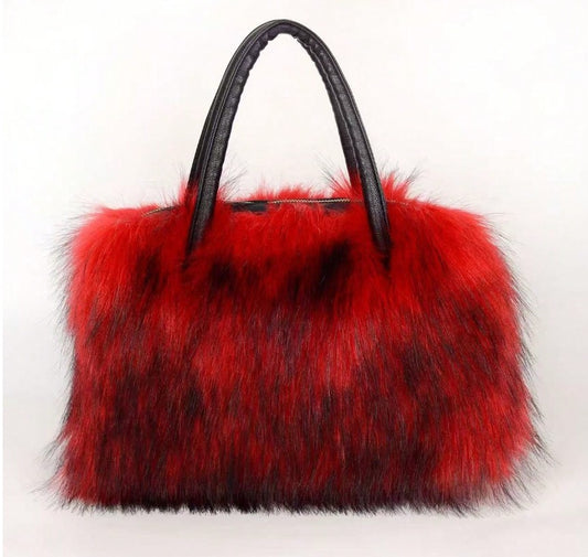 GEORGIA FAUX FUR SHOULDER BAG RED