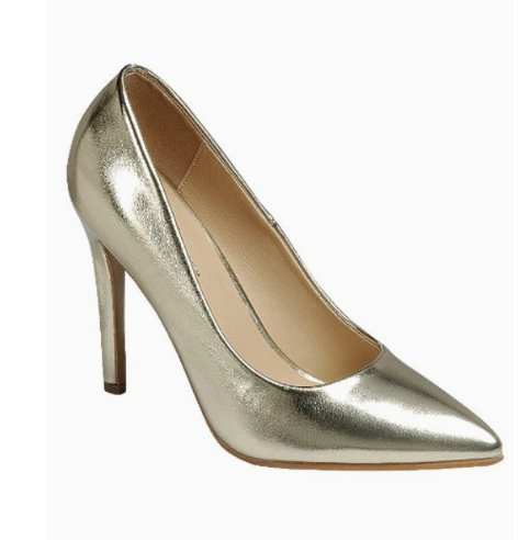 GLAMOUR-01 GOLD FAUX LEATHER ENCLOSED POINTY TOE CLASSIC STILETTO PUMP