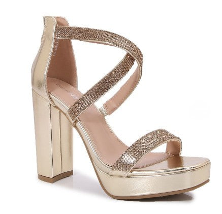 HEATHER GOLD Platform Chunky Heel Sandal
