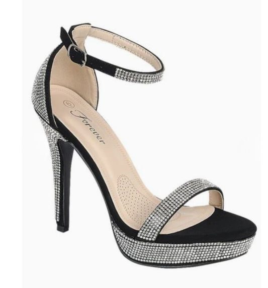 HIGHLIGHT-98 BLACK PLATFORM STILETTO COVERED IN RHINESTONES