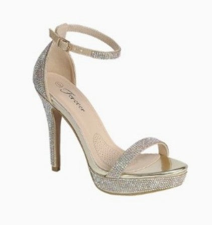 HIGHLIGHT-98 CHAMPAGNE PLATFORM STILETTO COVERED IN RHINESTONES