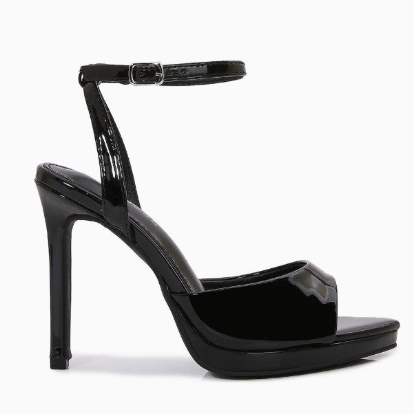 HINA BLACK PATENT LEATHER PLATFORM STILEETO WITH ANKLE STRAP