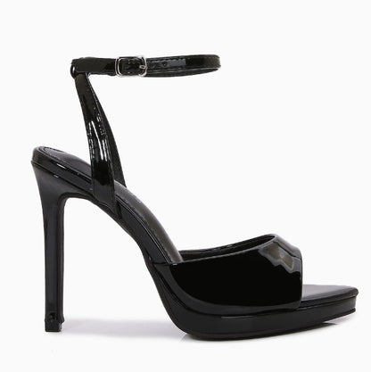 HINA BLACK PATENT LEATHER PLATFORM STILEETO WITH ANKLE STRAP