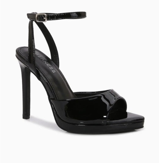 HINA BLACK PATENT LEATHER PLATFORM STILEETO WITH ANKLE STRAP