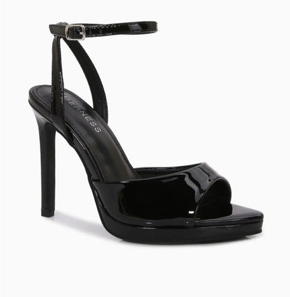 HINA BLACK PATENT LEATHER PLATFORM STILEETO WITH ANKLE STRAP