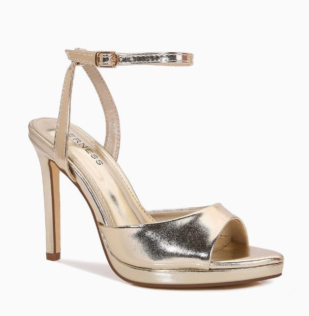 HINA GOLD METALLIC FAUX LEATHER PLATFORM STILEETO WITH ANKLE STRAP