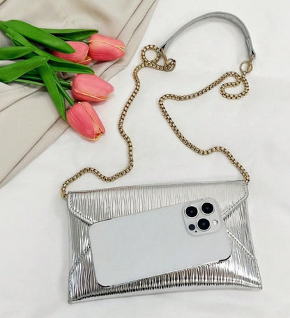JADA SILVER TEXTURED FAUX LEATHER CLUTCH