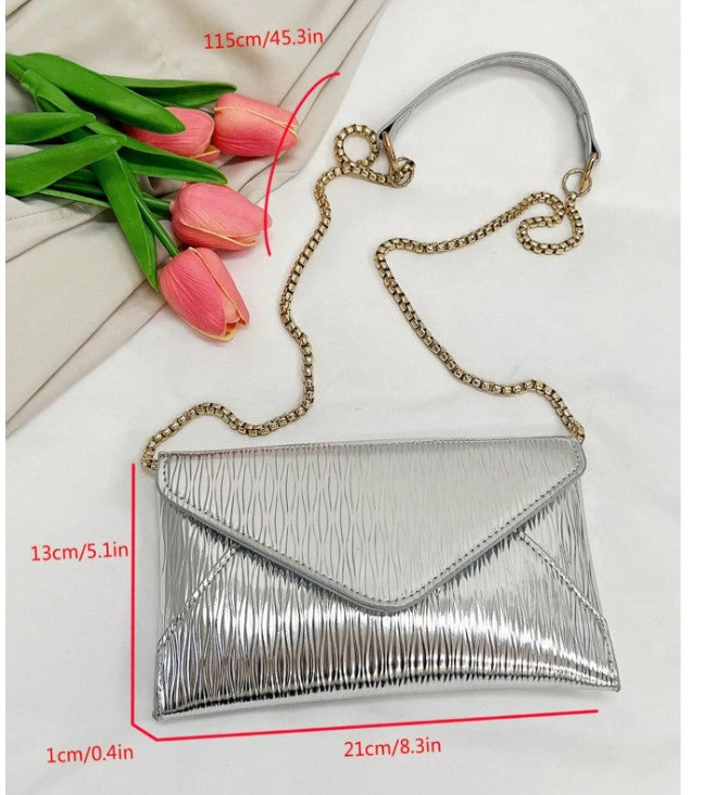 JADA SILVER TEXTURED FAUX LEATHER CLUTCH