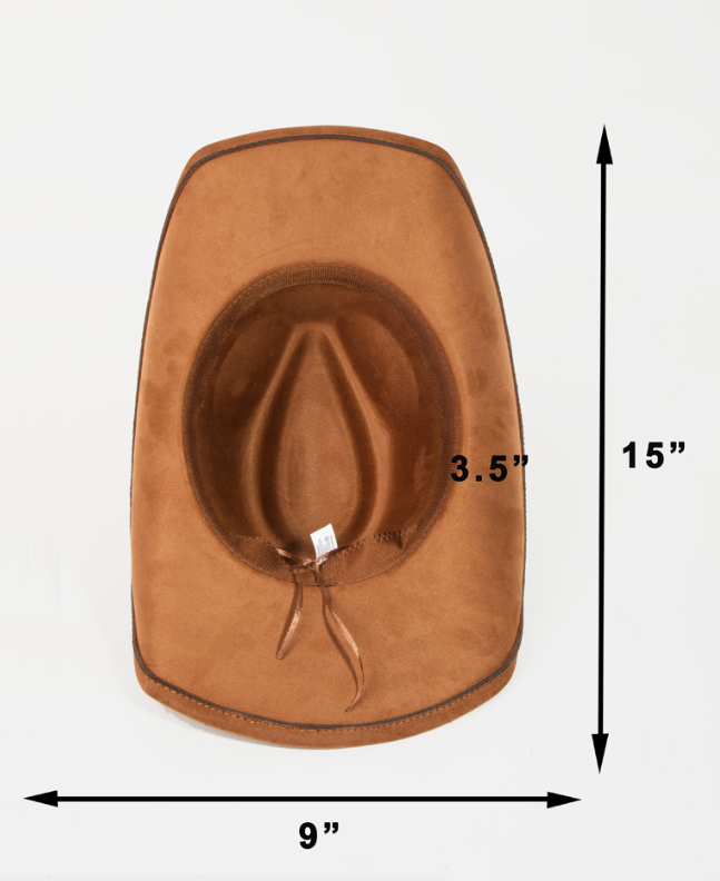 JOHANNA TAN FAUX SUEDE COWBOY HAT WITH SILVER AND TURQUOISE BAND DESIGN