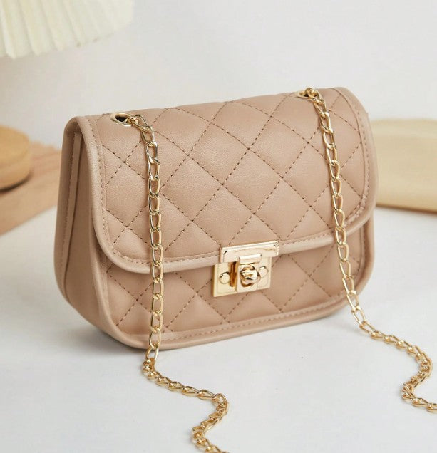 JUNE BEIGE QUILTED MINI BAG WITH CROSS BODY STRAP
