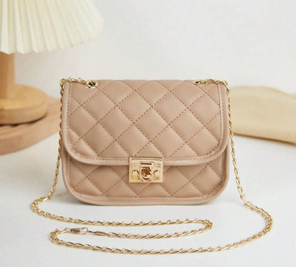 JUNE BEIGE QUILTED MINI BAG WITH CROSS BODY STRAP