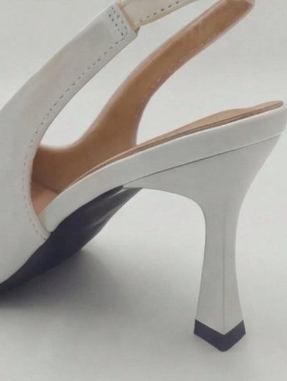 KAITLYN WHITE PATENT LEATHER SLING BACK POINTY TOE PUMP