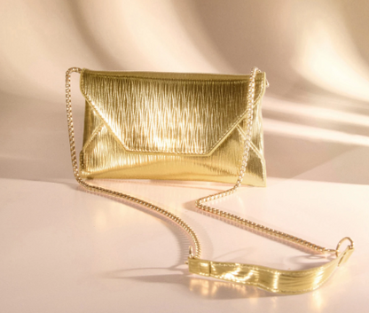 KAYLA GOLD TEXTURED FAUX LEATHER ENVELOPE CLUTCH