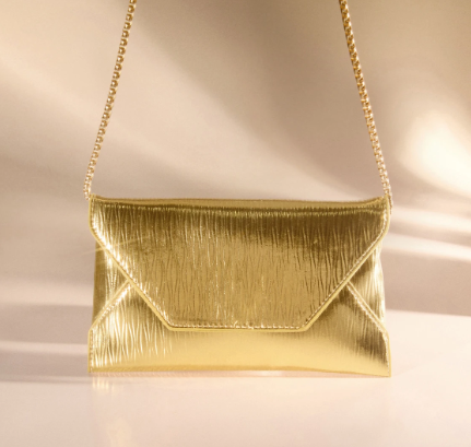 KAYLA GOLD TEXTURED FAUX LEATHER ENVELOPE CLUTCH