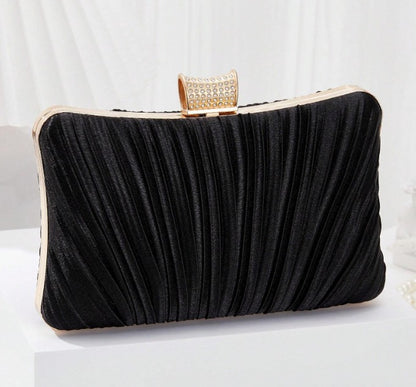 KELLY BLACK/GOLD PLEATED EVENING CLUTCH