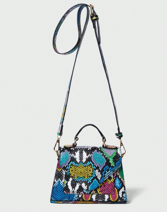LAVINIA MULTI COLOR SNAKE PRINT SMALL BAG WITH HANDLE AND CROSS BODY STRAP