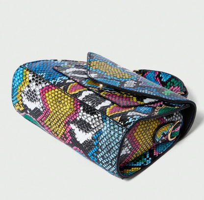 LAVINIA MULTI COLOR SNAKE PRINT SMALL BAG WITH HANDLE AND CROSS BODY STRAP