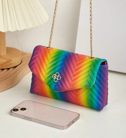 LENI RAINBOW MULTI COLOR SMALL BAG WITH GOLD CROSS BODY STRAP