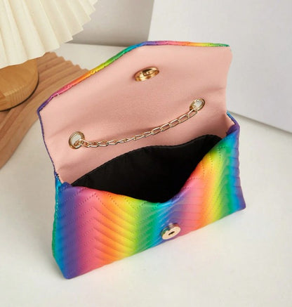 LENI RAINBOW MULTI COLOR SMALL BAG WITH GOLD CROSS BODY STRAP