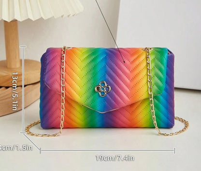 LENI RAINBOW MULTI COLOR SMALL BAG WITH GOLD CROSS BODY STRAP