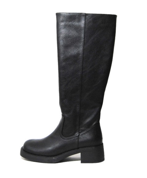 LONE WOLF KNEE HIGH FAUX LEATHER BOOT BLACK