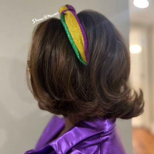 JHB1169/METALLIC GLITTER KNOT HEADBAND MARDI GRAS - ShoeNami