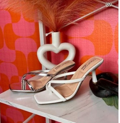 MERASA-09 White Kitten Heel Open Toe Faux Leather