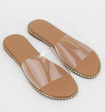 MICAH-1N CLEAR FLAT SLIDE WITH METALLIC STUD DETAIL