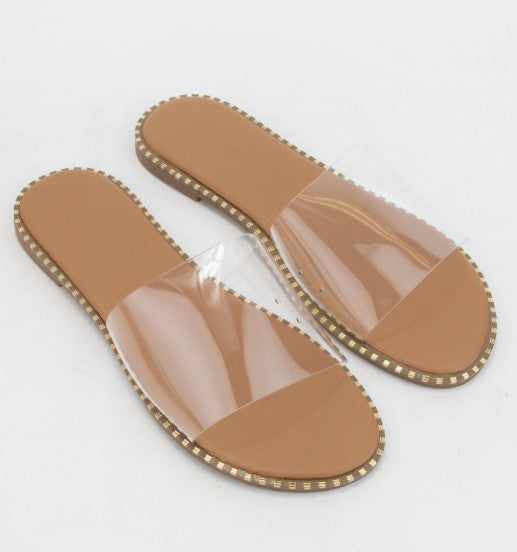 MICAH-1N CLEAR FLAT SLIDE WITH METALLIC STUD DETAIL