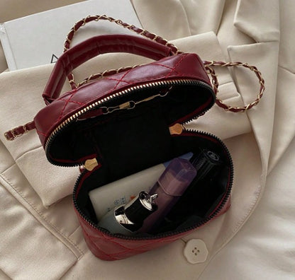 MONAE BURGUNDY QUILTED MINI BAG WITH CROSS BODY STRAP