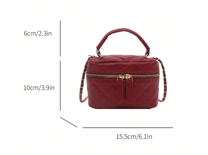 MONAE BURGUNDY QUILTED MINI BAG WITH CROSS BODY STRAP