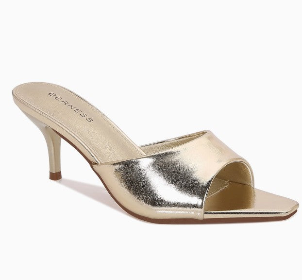 MONROE-05 GOLD METALLIC FAUX LEATHER SLIP ON MULE KITTEN HEEL