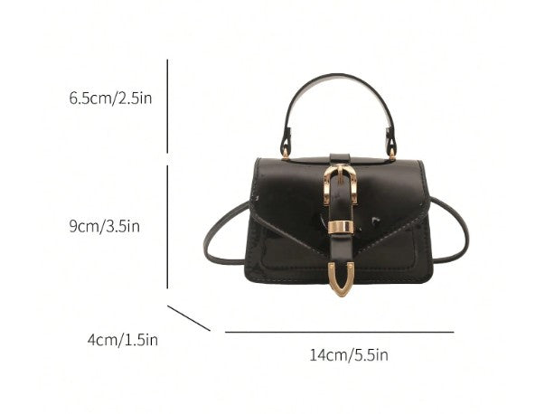 MORGAN BLACK PATENT LEATHER CROSS BODY BAG WITH GOLD BUCKLE DETAIL
