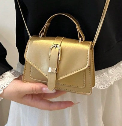 MORGAN GOLD FAUX LEATHER CROSS BODY BAG WITH GOLD BUCKLE DETAIL