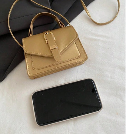 MORGAN GOLD FAUX LEATHER CROSS BODY BAG WITH GOLD BUCKLE DETAIL