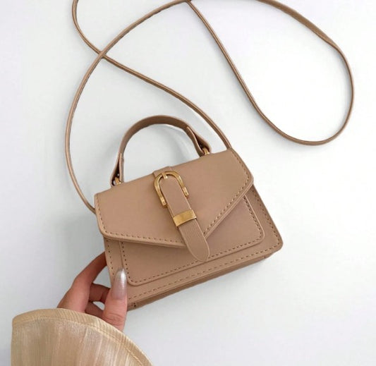 MORGAN BEIGE FAUX LEATHER CROSS BODY BAG WITH GOLD BUCKLE DETAIL